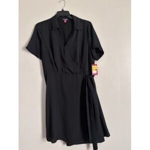 NWT Vince Camuto Black Short Sleeve Wrap Dress with Tie